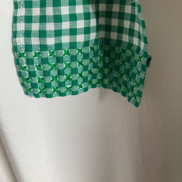 Vintage Handmade Green Gingham Kitchen Waist Apron with Stitched Poinsettias - Picture 6 of 10